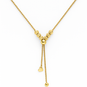Yellow gold Slide Chain Necklace with moving gold balls, 10k