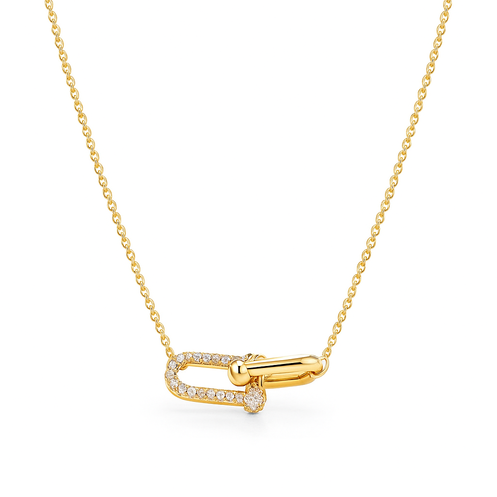 Yellow Gold Hardware double links Necklace setting with diamonds, 18k, TDW: 0.73ct
