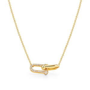 Yellow Gold Hardware double links Necklace setting with diamonds, 18k, TDW: 0.73ct