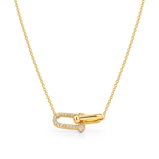Yellow Gold Hardware double links Necklace setting with diamonds, 18k, TDW: 0.73ct