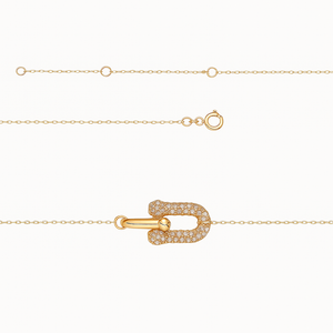 18K Yellow Gold Hardware Double Links Necklace Diamond Accent TDW: 0.73ct SI GH