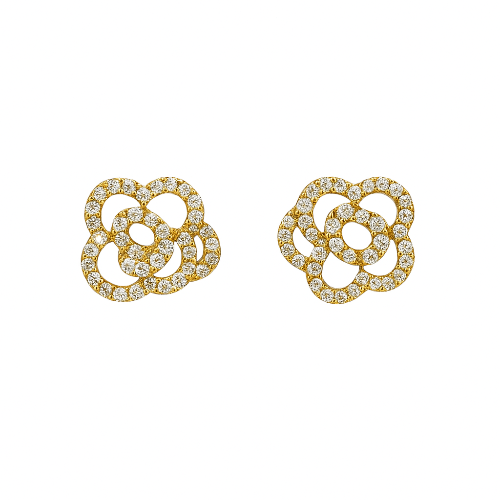 Yellow Gold Flower style Earrings setting with Diamonds, TDW: 0.5ct , VS, G-H