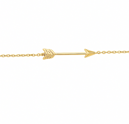Yellow Gold Bracelet with Arrow Charm 10k, 6.5-7inch