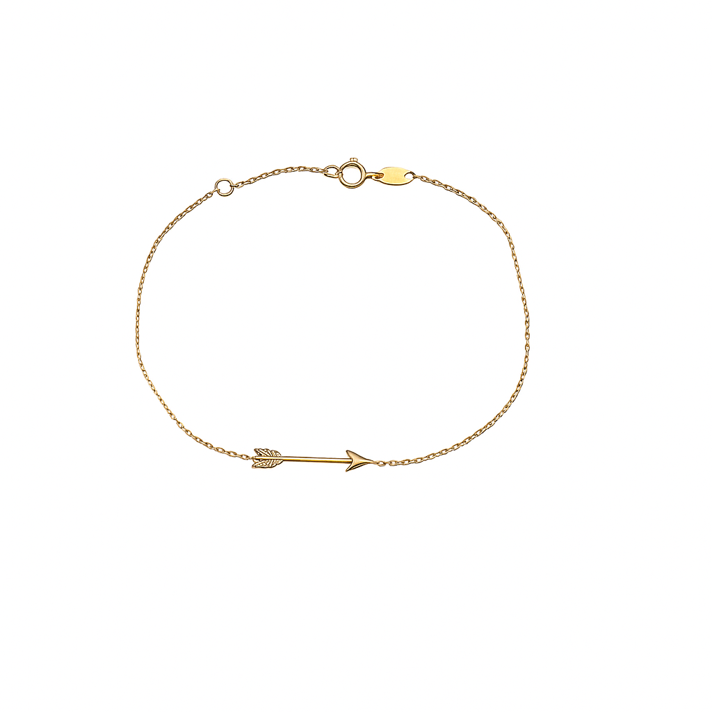 Yellow Gold Bracelet with Arrow Charm 10k, 6.5-7inch