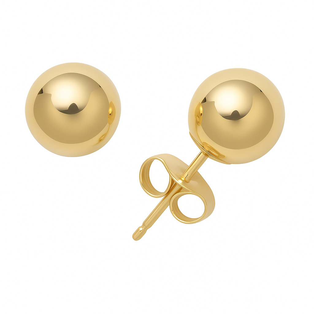 Yellow Gold Stud Earrings Ball Shape 14k