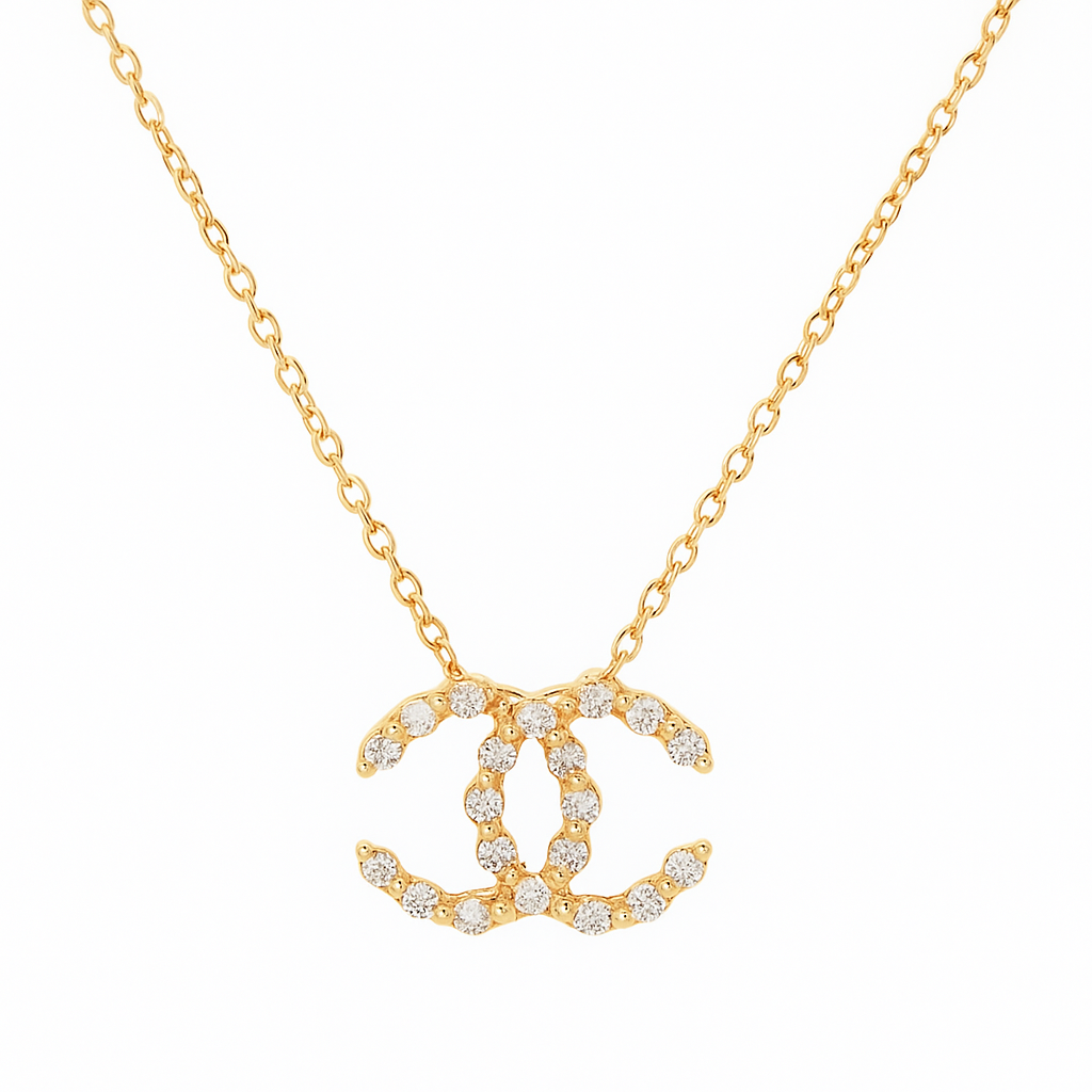 Yellow Gold Sparkling Double C Chain Necklace setting with Diamonds: TDW:0.5ct, SI, G-H, 18k