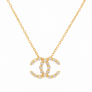 Yellow Gold Sparkling Double C Chain Necklace setting with Diamonds: TDW:0.5ct, SI, G-H, 18k