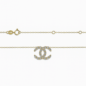 Yellow Gold Sparkling Double C Chain Necklace setting with Diamonds: TDW:0.5ct, SI, G-H, 18k