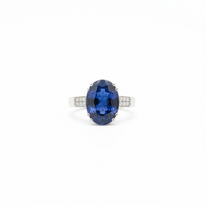 10K White Gold Oval Blue Topaz and Diamond Ring