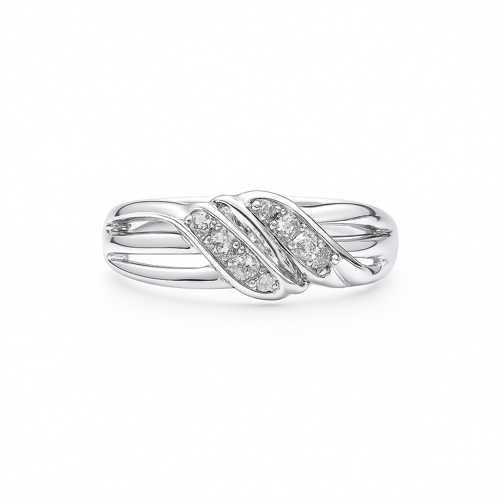 White Gold Twisted Crossover Diamond Ring, 10k