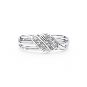 10K White Gold Twisted Crossover Diamond Ring