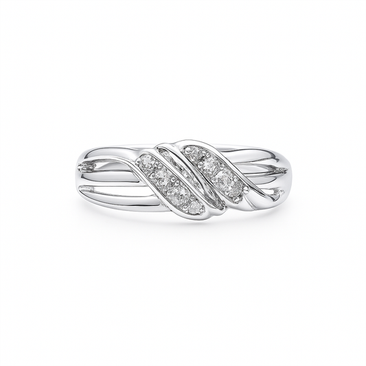 White Gold Twisted Crossover Diamond Ring, 10k