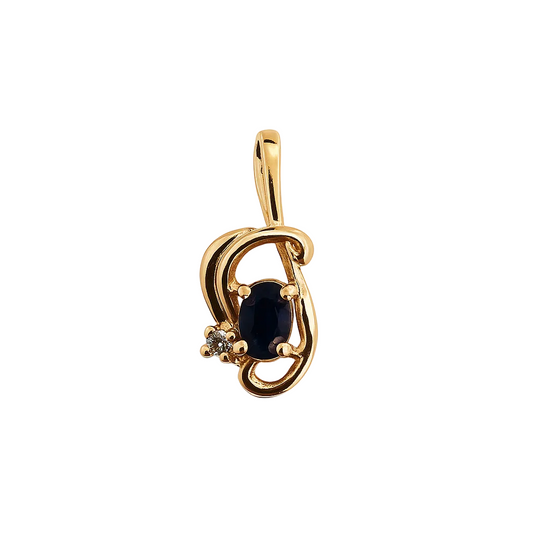 Yellow Gold Sapphire and Diamond Swirl Pendant, 10k
