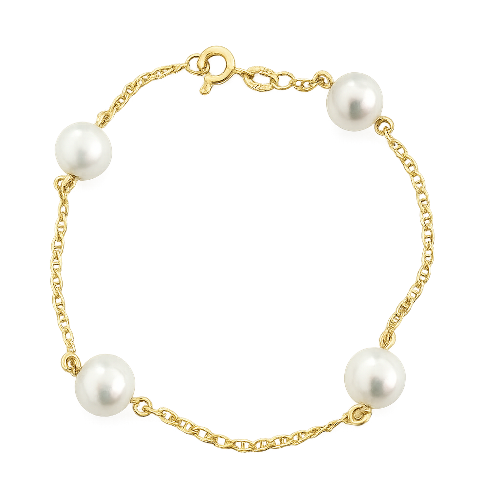 Yellow Gold Pearl Station Bracelet, 14k