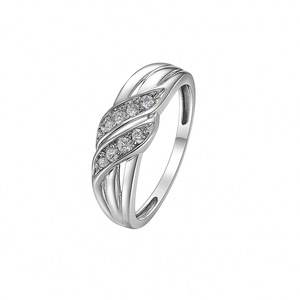 10K White Gold Twisted Crossover Diamond Ring