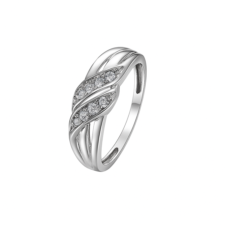 10K White Gold Twisted Crossover Diamond Ring