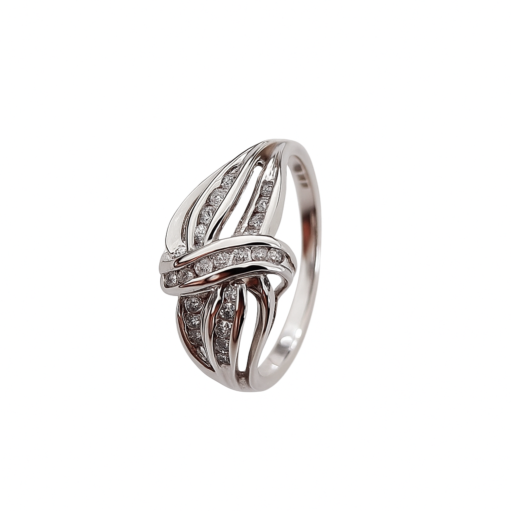 White Gold Crossover Diamond Ring, 10k