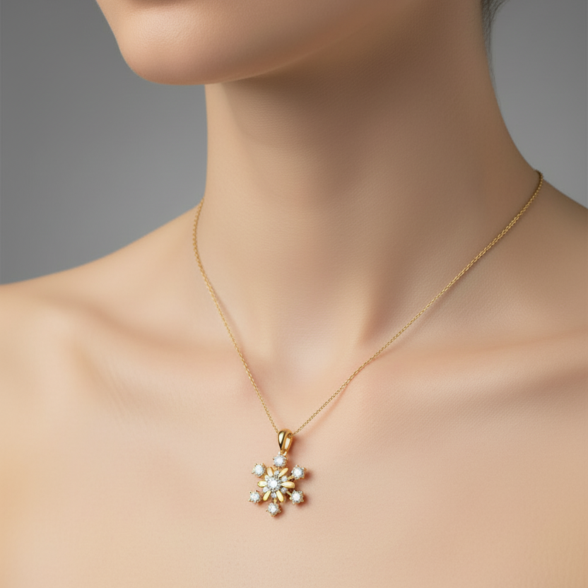 10K Yellow Gold Snowflake Diamond Pendant