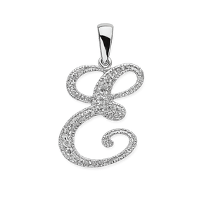 14K White Gold letter "E" Initial Diamond Pendant