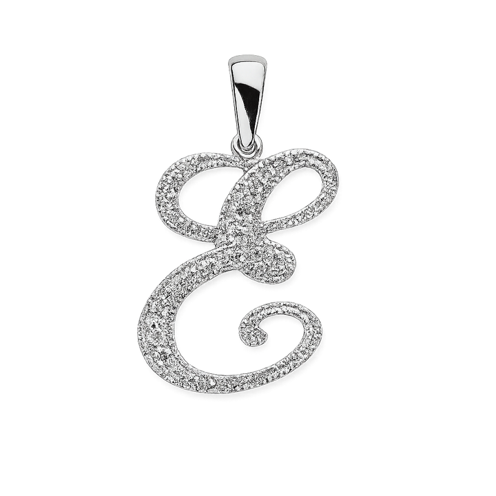 14K White Gold letter "E" Initial Diamond Pendant