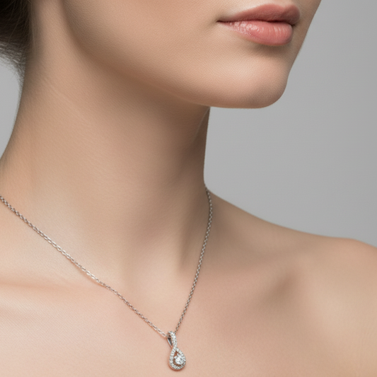 White Gold Teardrop Diamond Pendant, 10k