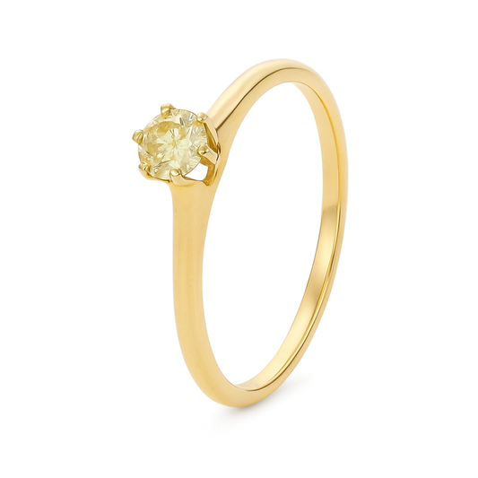 Yellow Gold Solitaire Ring with Yellow Diamond, 14k TDW: 0.25ct S1