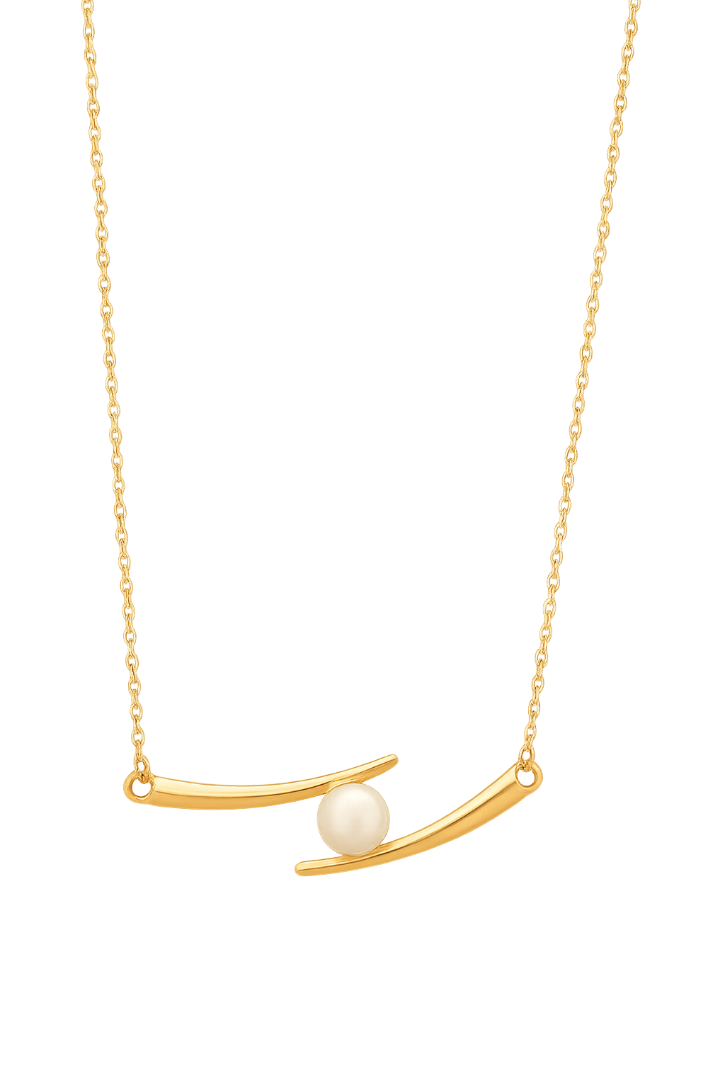 Yellow Gold Chopsticks Pearl Pendant Necklace, 18k,3.05gr
