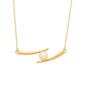 18K Yellow Gold Pearl Bar Necklace