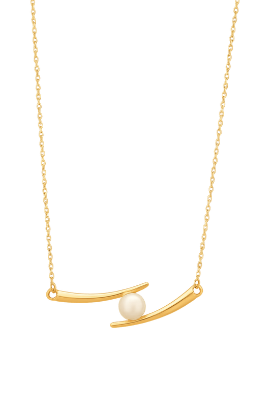 Yellow Gold Chopsticks Pearl Pendant Necklace, 18k,3.05gr