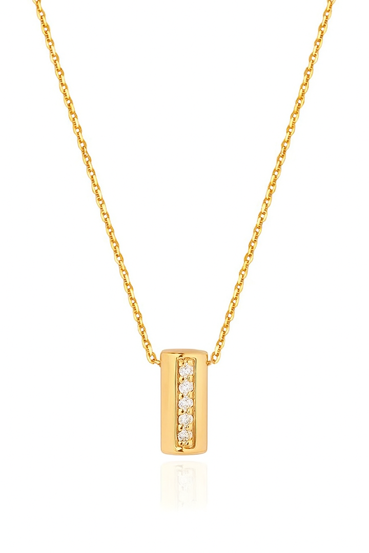 18K Yellow Gold Bar Pendant Design Necklace 3.02g