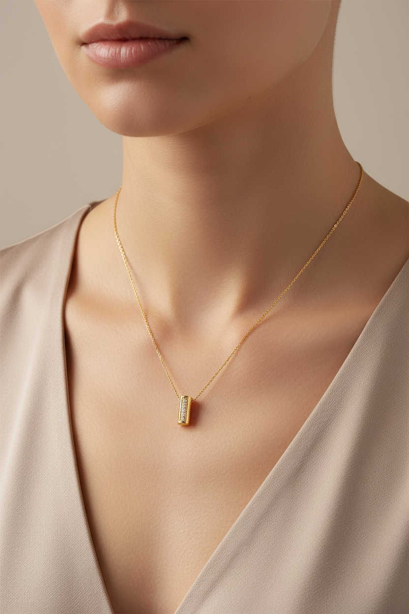 Yellow Gold Bar Pendant Design Necklace, 18k, 3.02g