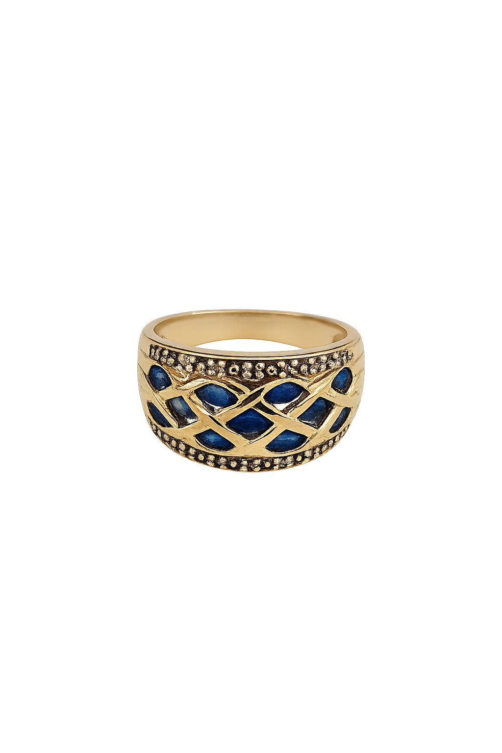 Vintage Yellow Gold Ring setting with 11 Sapphire, and 14 Diamonds, 10k, TDW: 0.1ct, S: 1.1ct