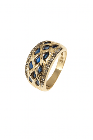 Vintage Yellow Gold Ring setting with 11 Sapphire, and 14 Diamonds, 10k, TDW: 0.1ct, S: 1.1ct