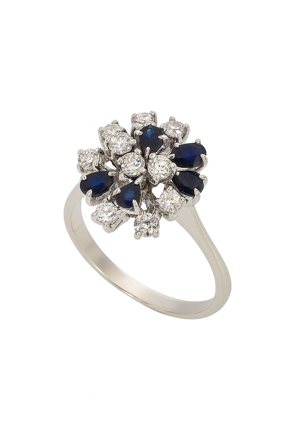Vintage White Gold CZ and Sapphire Cocktail Ring 18k