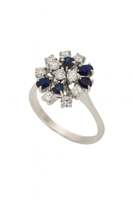 Vintage White Gold CZ and Sapphire Cocktail Ring 18k