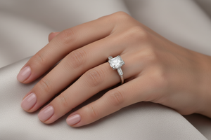 18K Vintage White Gold Emerald Cut Diamond Three – Stone Engagement Ring TDW: 0.57ct VS2 GH