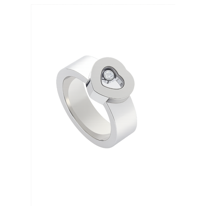 18K White Gold Chopard Happy Diamond Heart Ring TDW:0.05ct Resale