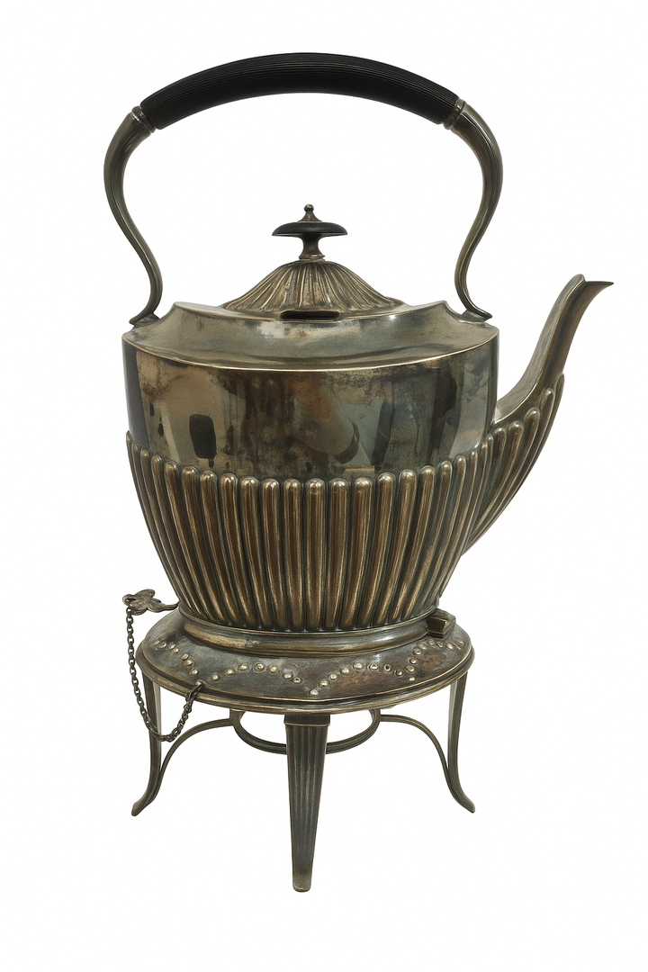 Antique Sheffield Silver – Plated Tea Kettle on Warming Stand (Henry Rogers &
