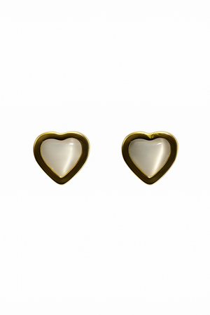 Yellow Gold Heart Shape With Cat Eye Moonstone Earrings, 18k,2.74gr