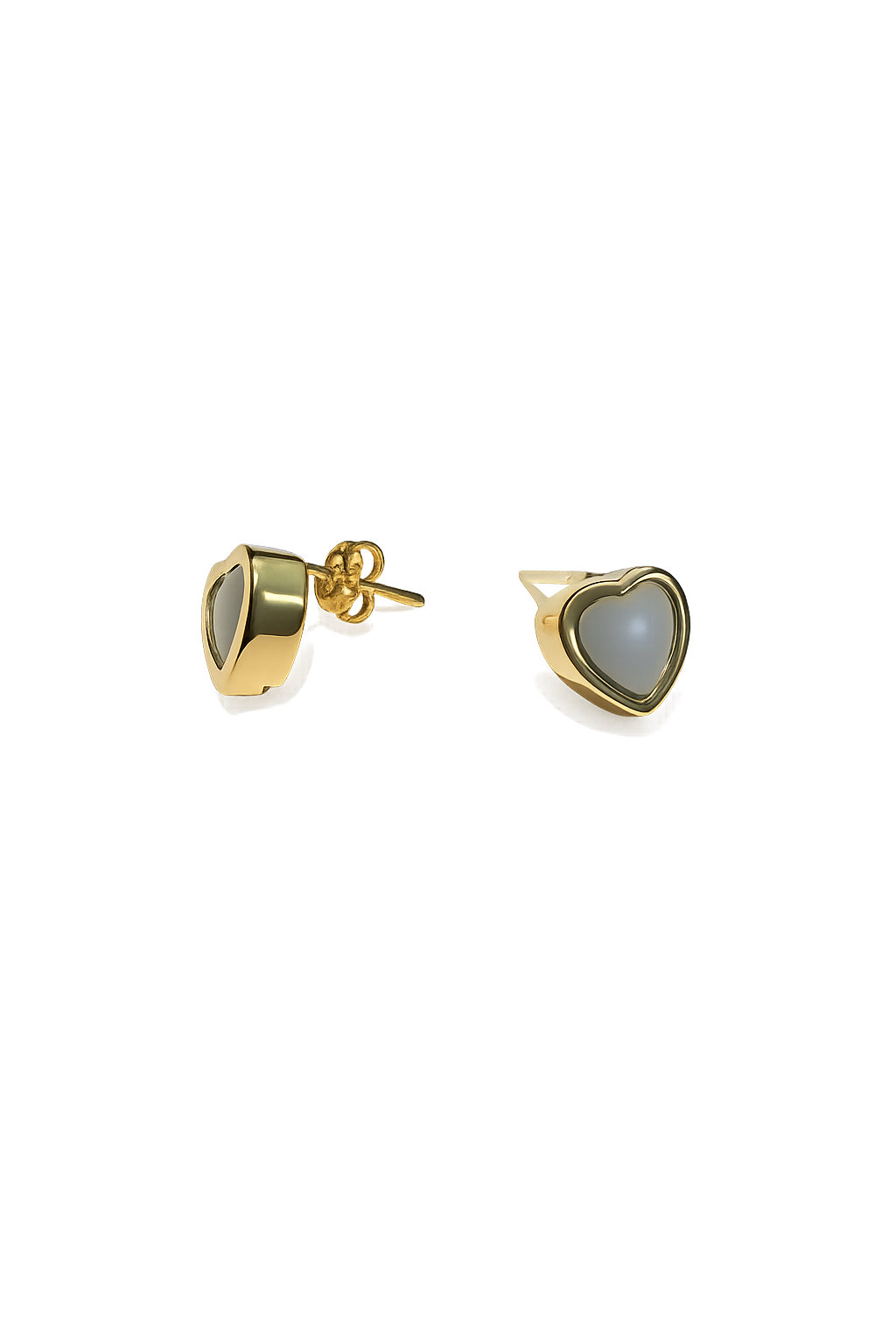 Yellow Gold Heart Shape With Cat Eye Moonstone Earrings, 18k,2.74gr