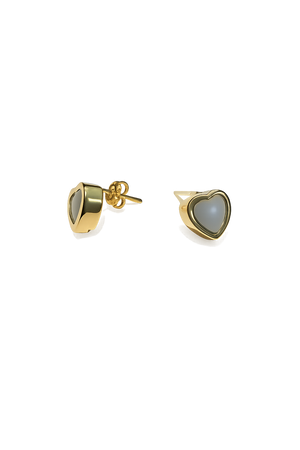 Yellow Gold Heart Shape With Cat Eye Moonstone Earrings, 18k,2.74gr