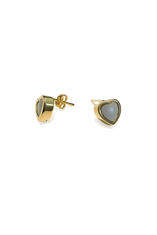 Yellow Gold Heart Shape With Cat Eye Moonstone Earrings, 18k,2.74gr