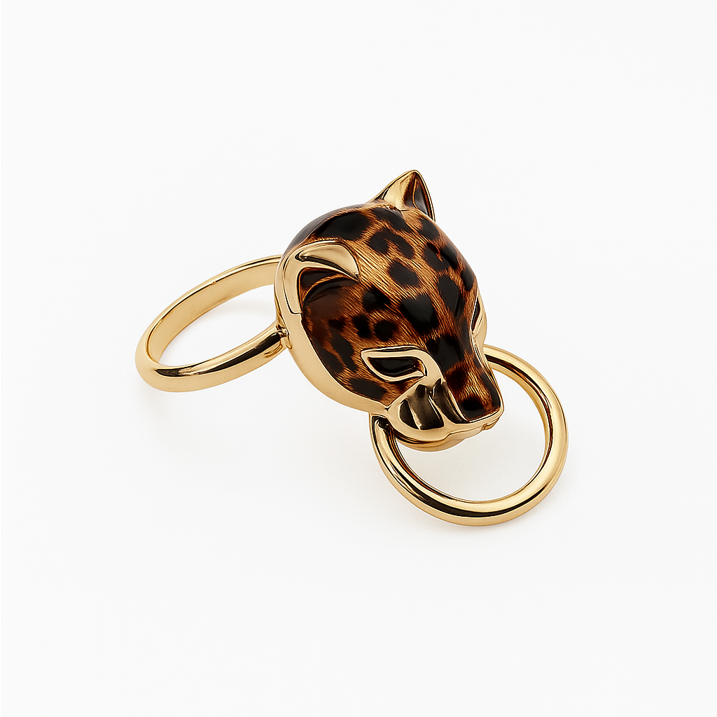 Yellow Gold Tiger Head Ring with Green CZ eyes, 18k, 4.05gr