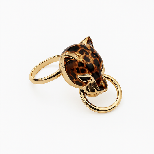 Yellow Gold Tiger Head Ring with Green CZ eyes, 18k, 4.05gr