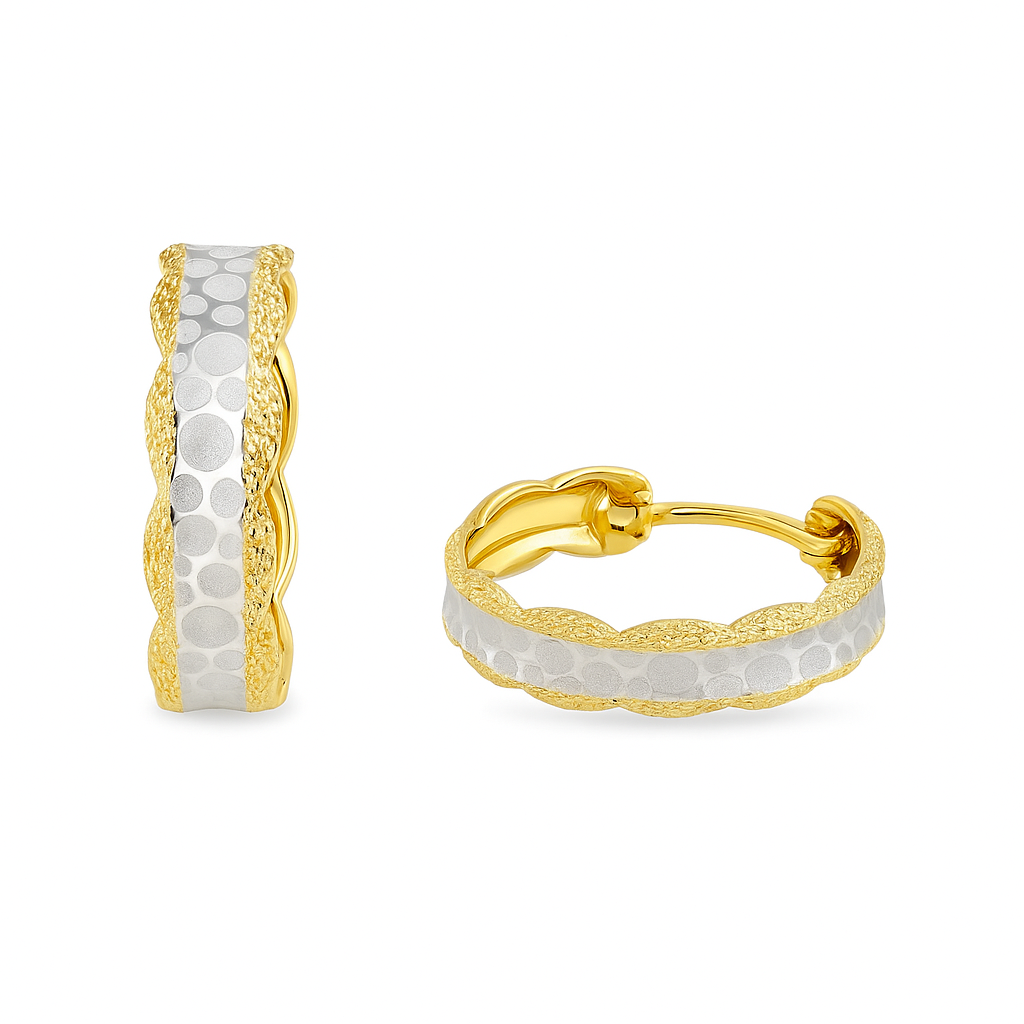 Two-Tone Textured Hoop Earrings 18k 5.2m