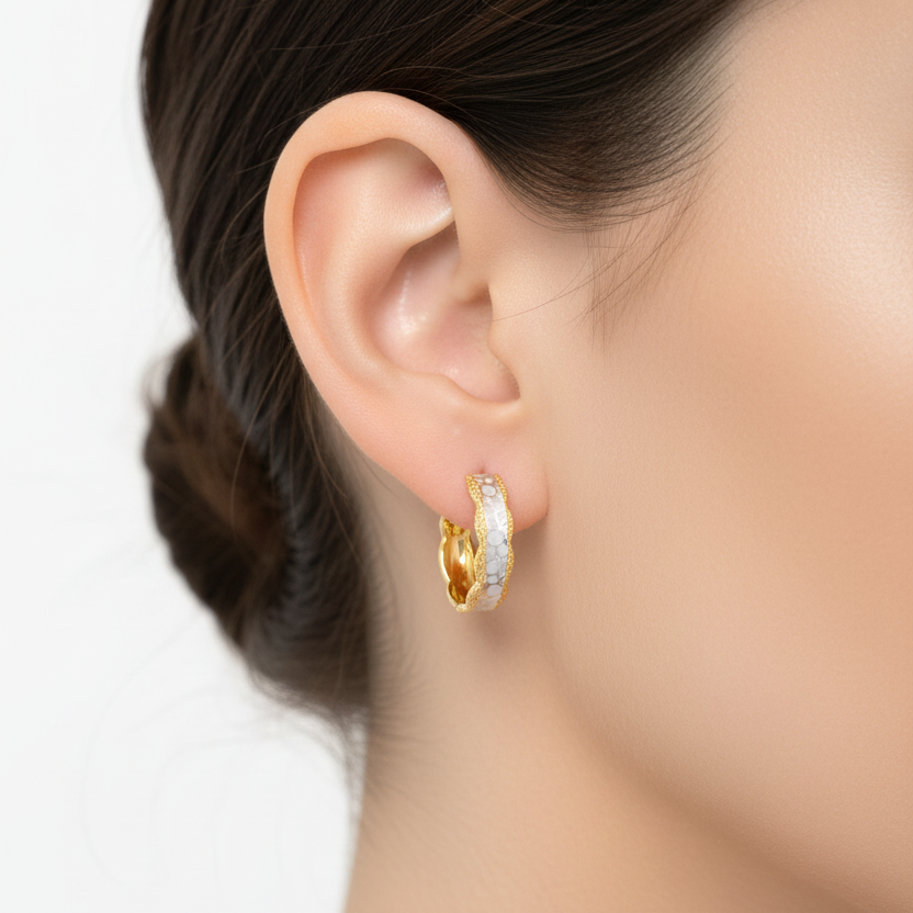 Two-Tone Textured Hoop Earrings 18k 5.2m
