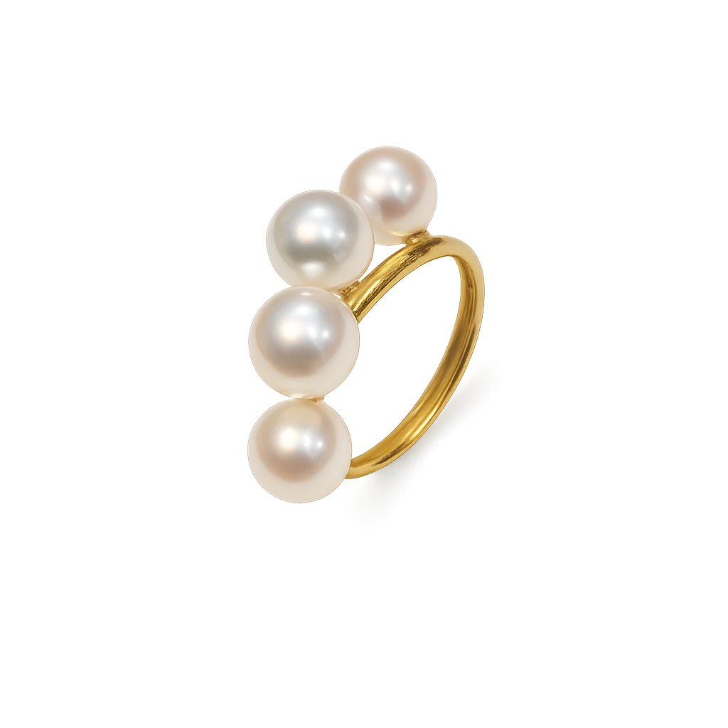 Yellow Gold With 4 Freshwater Pearl Ring, 18k, 3.04gr