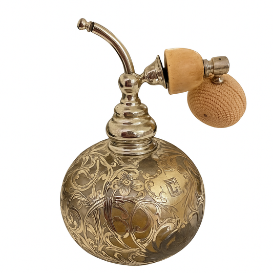 Antique  Overlay Atomizer Perfume Bottle Monogrammed “C.”