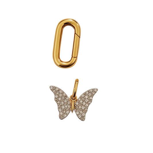 Yellow Gold Paperclip Lock Charm with Diamond Butterfly, 10k TDW:0.12 GH SI