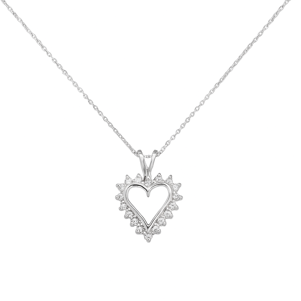 White Gold Chain with Heart Diamond Pendant, 10k, 18inch, TDW: 0.12  SI G-H